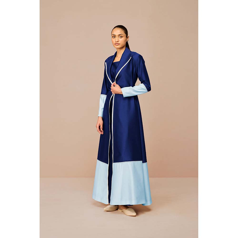 AMPM Blue Mirdea Solid Jacket with Inner and Belt (Set of 3)