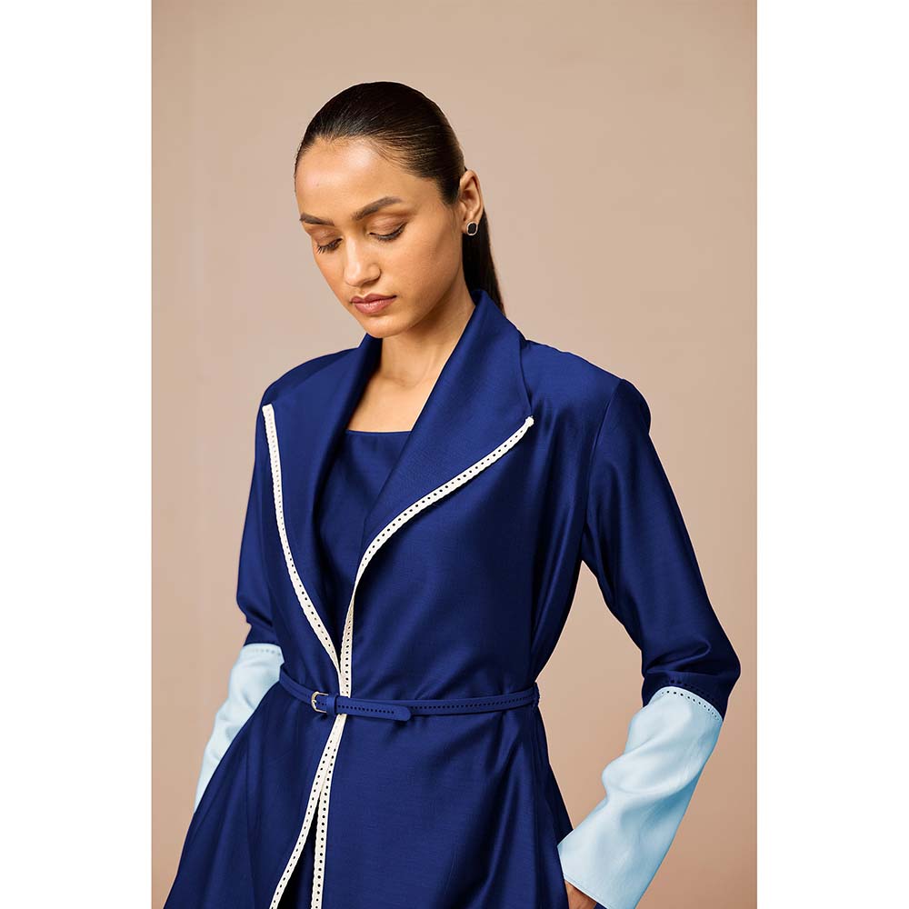 AMPM Blue Mirdea Solid Jacket with Inner and Belt (Set of 3)