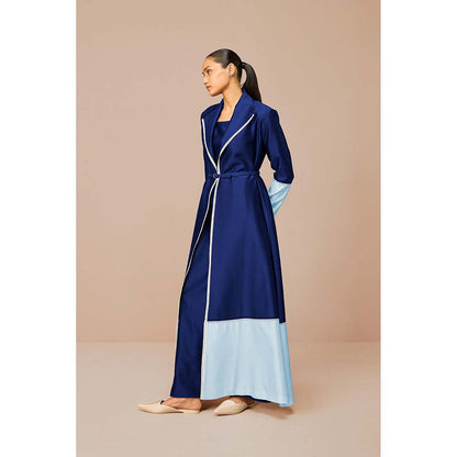 AMPM Blue Mirdea Solid Jacket with Inner and Belt (Set of 3)