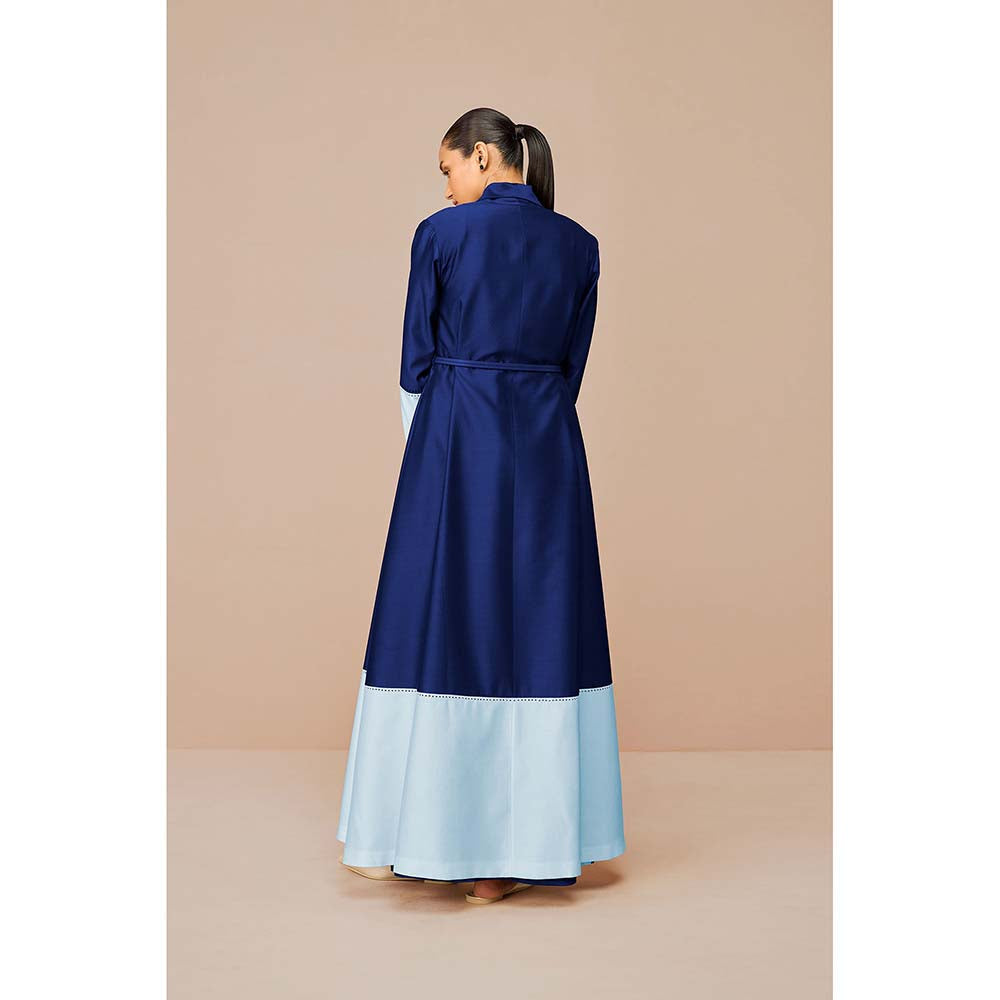 AMPM Blue Mirdea Solid Jacket with Inner and Belt (Set of 3)