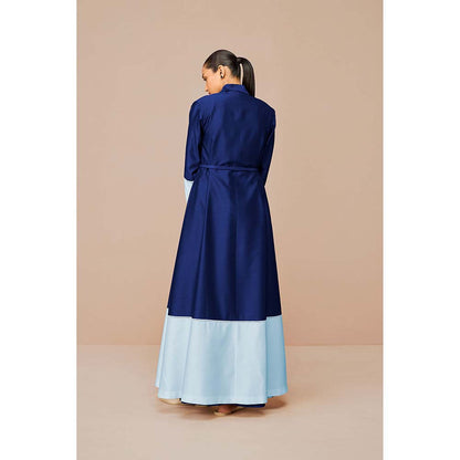 AMPM Blue Mirdea Solid Jacket with Inner and Belt (Set of 3)