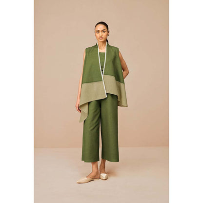 AMPM Green Kora Solid Jacket with Inner and Palazzo (Set of 3)