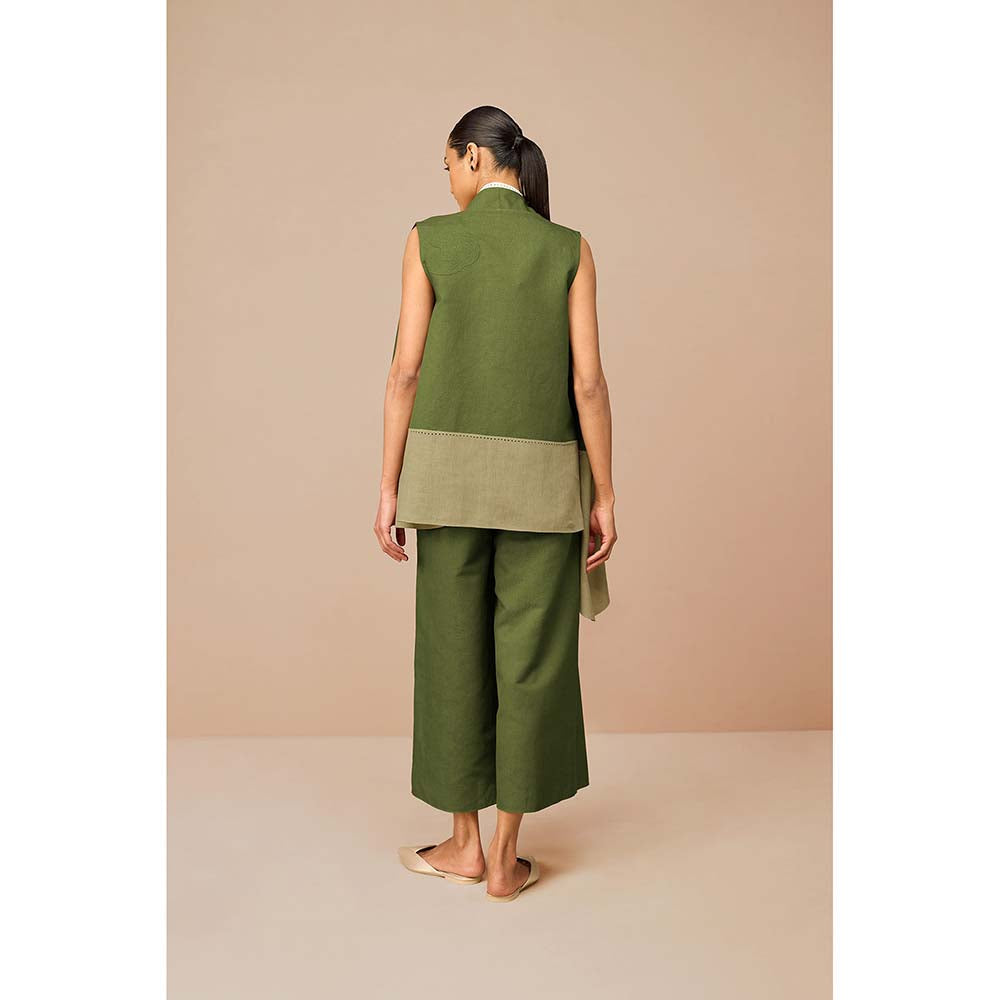 AMPM Green Kora Solid Jacket with Inner and Palazzo (Set of 3)