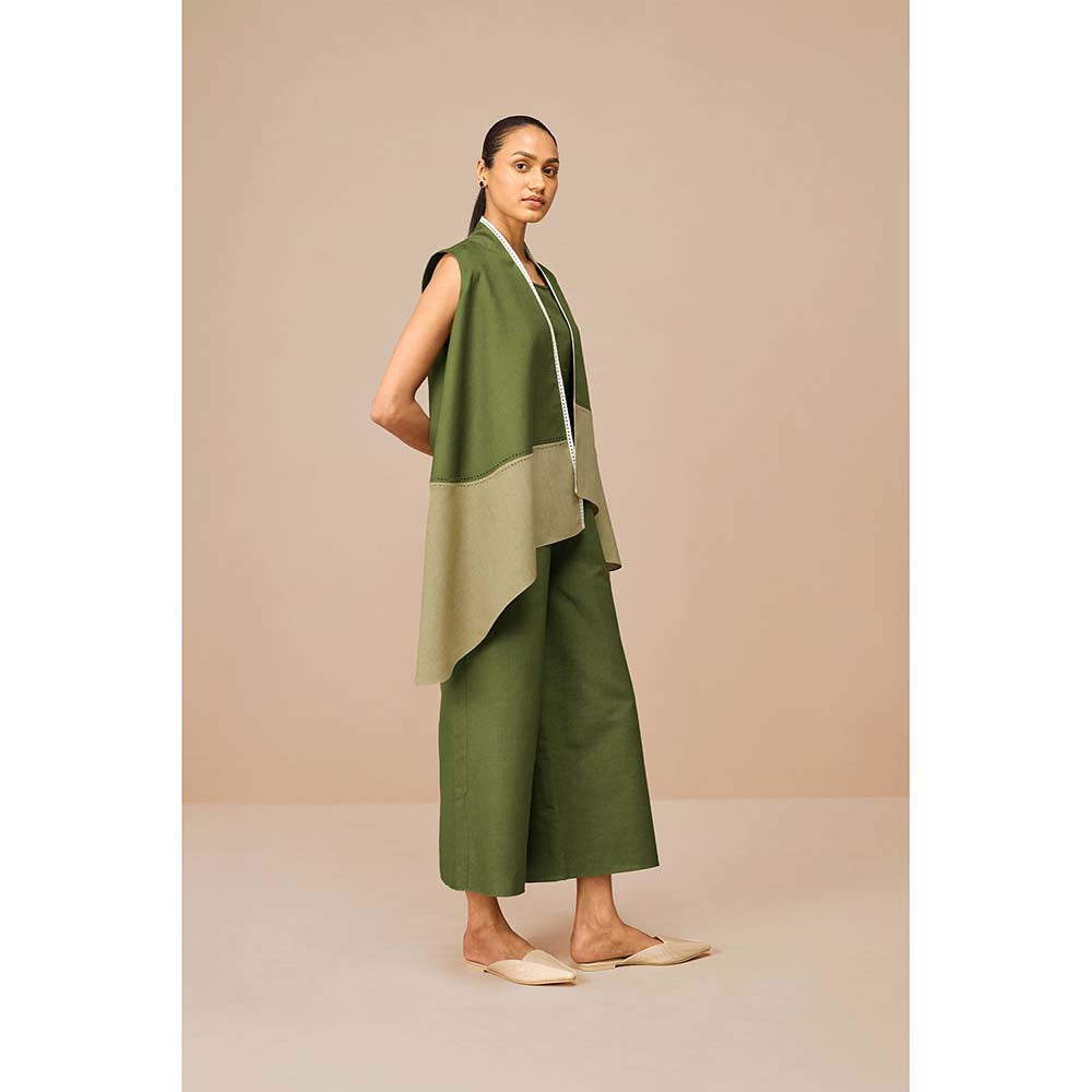 AMPM Green Kora Solid Jacket with Inner and Palazzo (Set of 3)