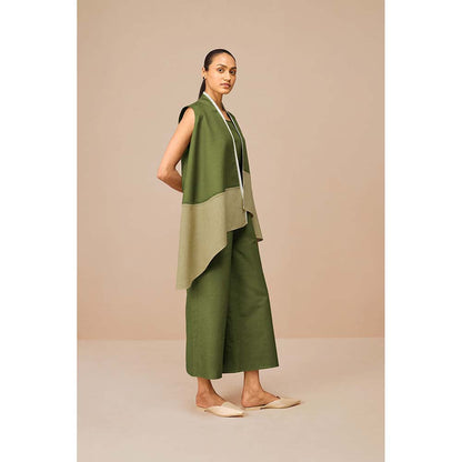 AMPM Green Kora Solid Jacket with Inner and Palazzo (Set of 3)