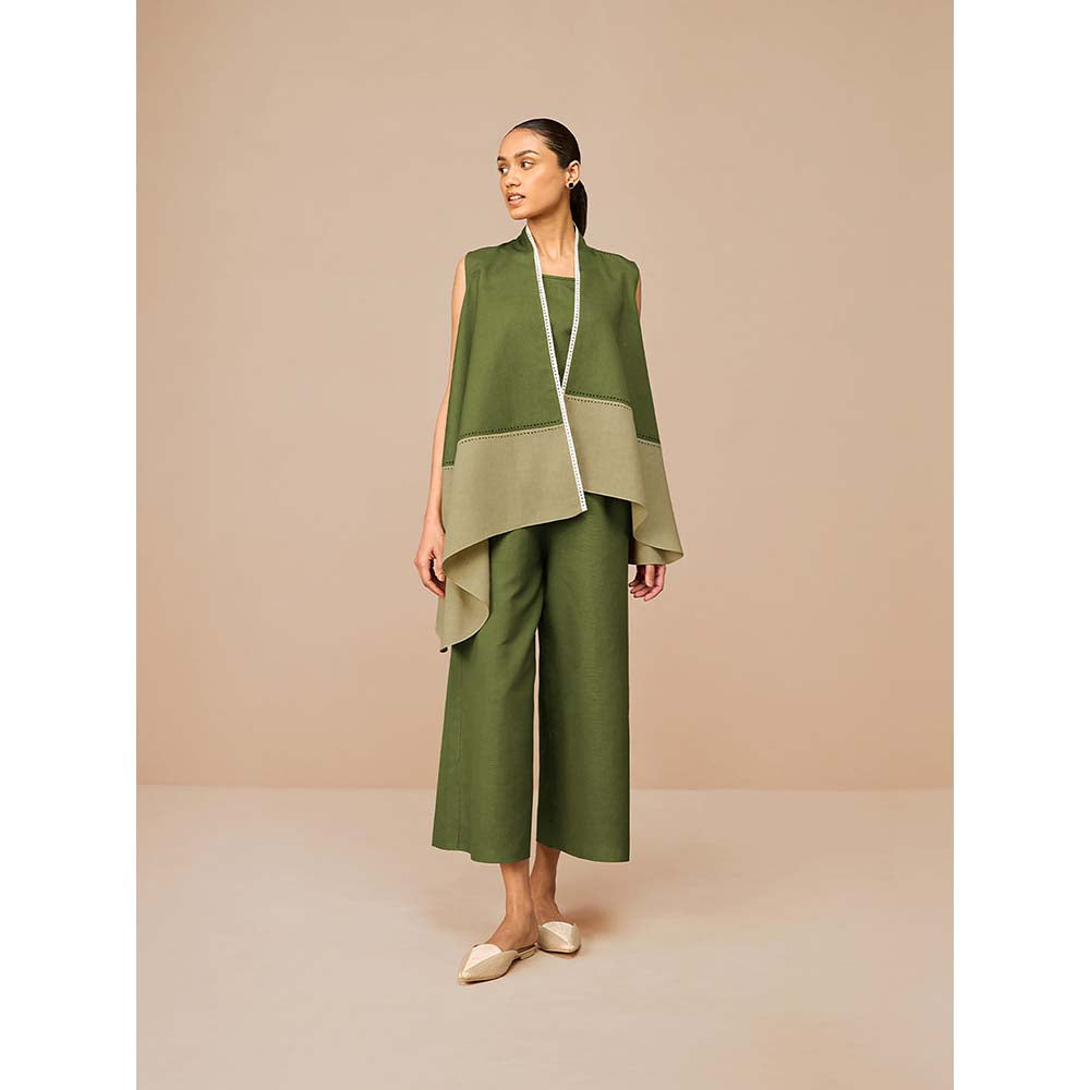 AMPM Green Kora Solid Jacket with Inner and Palazzo (Set of 3)