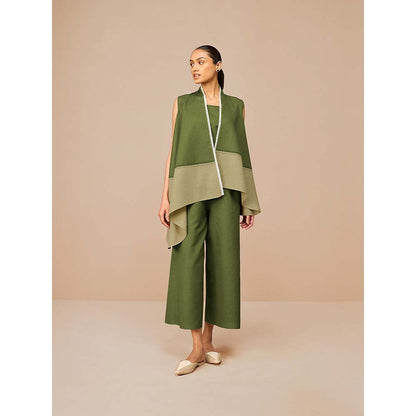 AMPM Green Kora Solid Jacket with Inner and Palazzo (Set of 3)