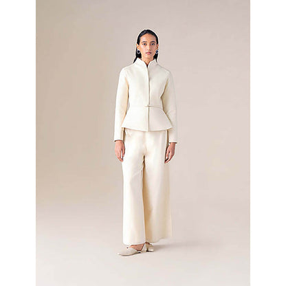 AMPM Women Ivory Wool Jacket with Belt