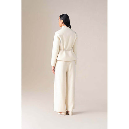 AMPM Women Ivory Wool Jacket with Belt