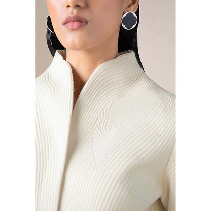 AMPM Women Ivory Wool Jacket with Belt