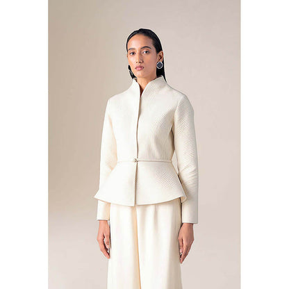 AMPM Women Ivory Wool Jacket with Belt