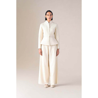 AMPM Women Ivory Wool Jacket with Belt