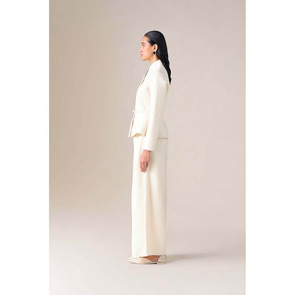 AMPM Women Ivory Wool Jacket with Belt
