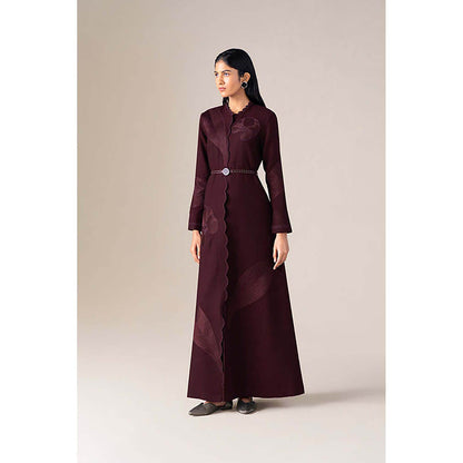 AMPM Women Burgundy Wool Winter Coat with Belt