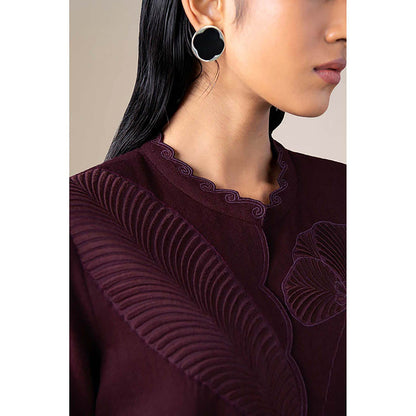 AMPM Women Burgundy Wool Winter Coat with Belt