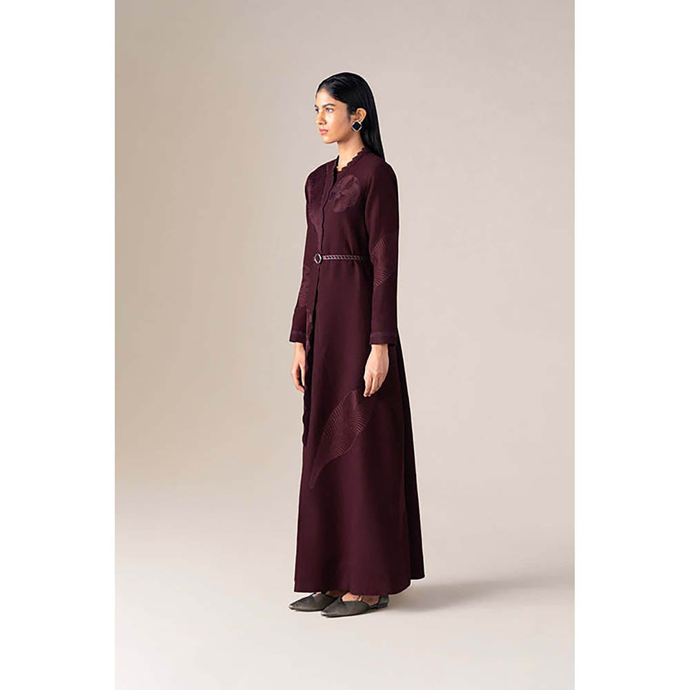AMPM Women Burgundy Wool Winter Coat with Belt