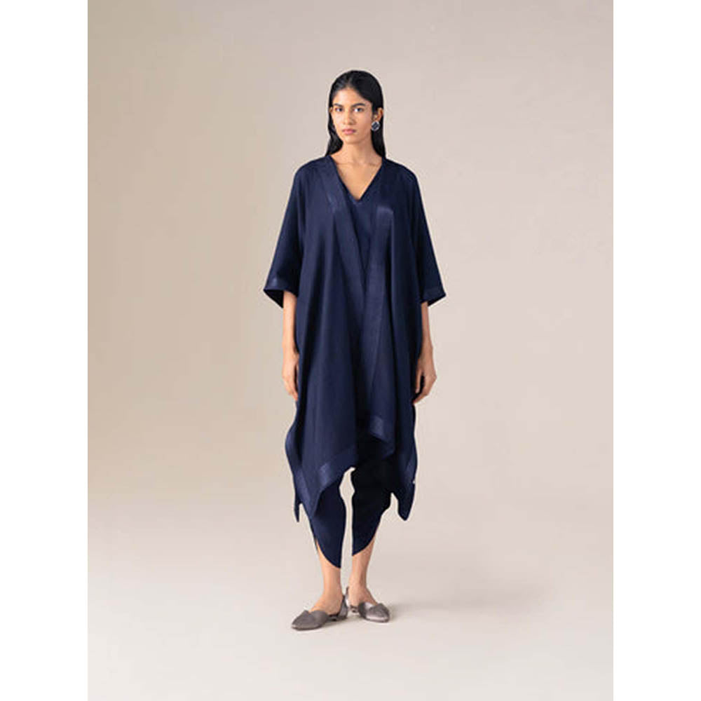 AMPM Women Wool Navy Blue Cape with Top and Dhoti Pant ( S )