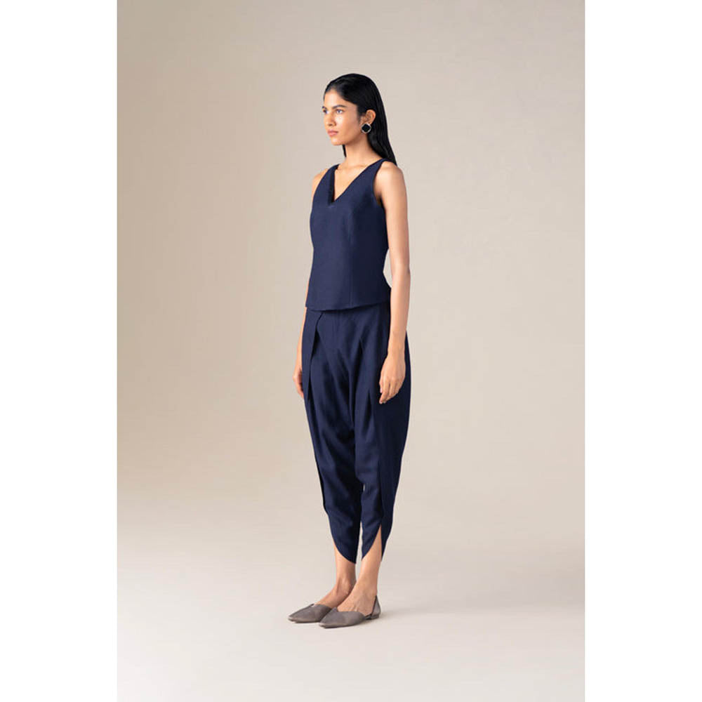 AMPM Women Wool Navy Blue Cape with Top and Dhoti Pant ( S )