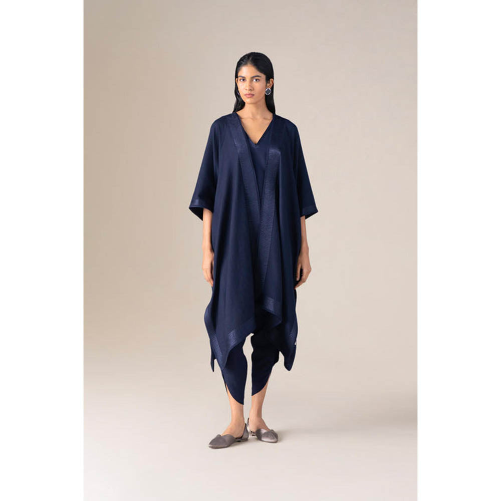 AMPM Women Wool Navy Blue Cape with Top and Dhoti Pant ( S )