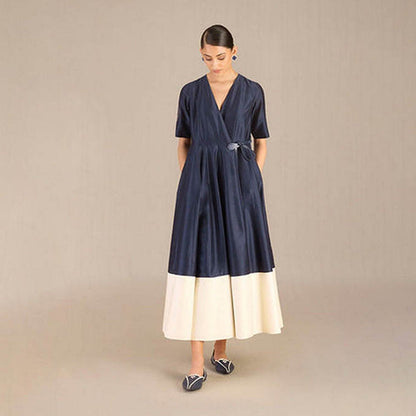 AMPM Navy Blue V-Neck Colorblock Maxi Dress