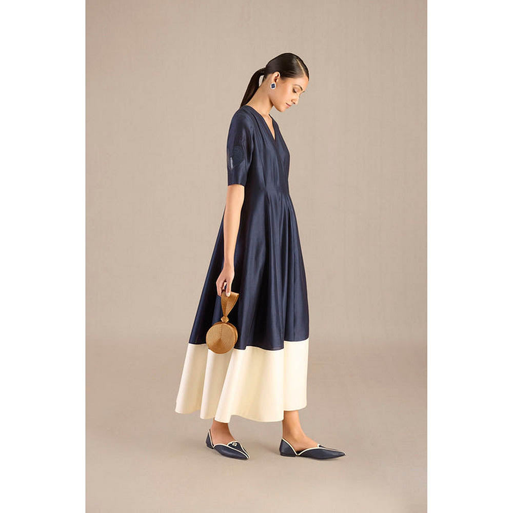 AMPM Navy Blue V-Neck Colorblock Maxi Dress