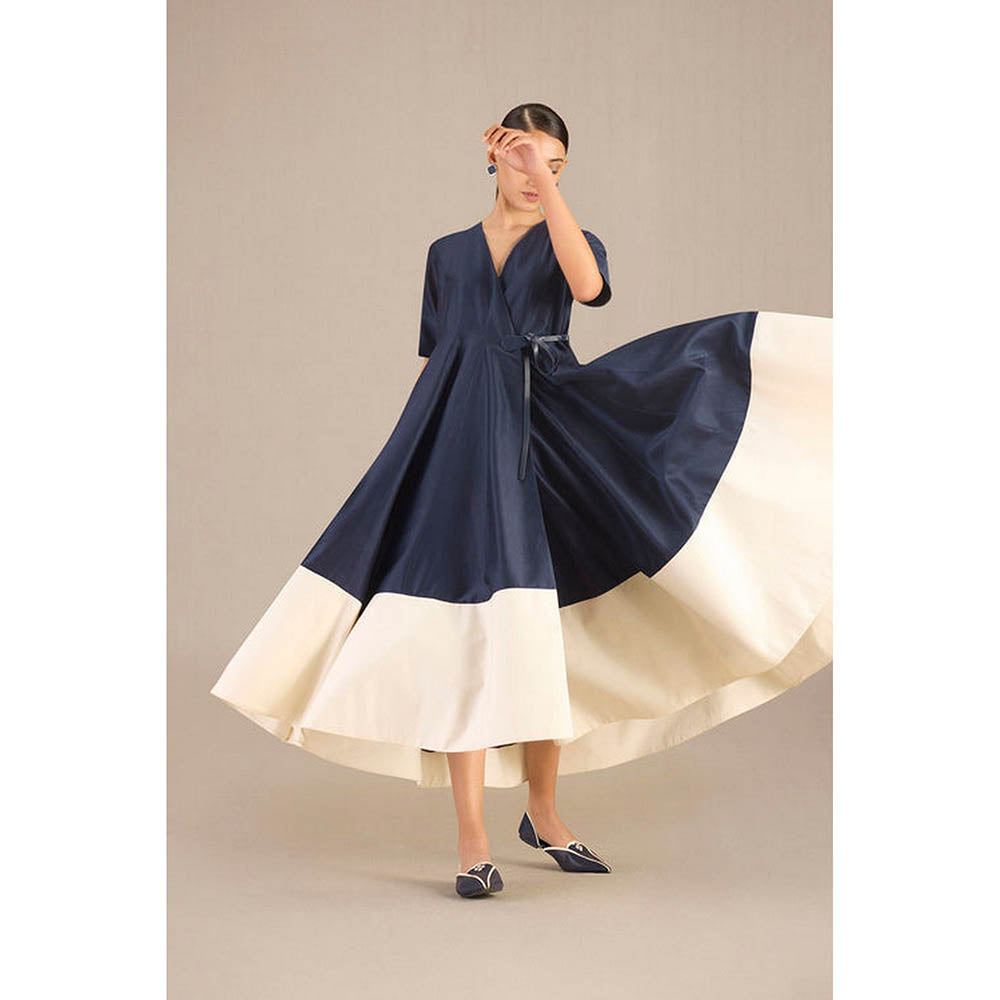 AMPM Navy Blue V-Neck Colorblock Maxi Dress
