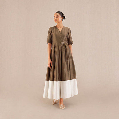 AMPM Taupe V-Neck Colorblock Maxi Dress