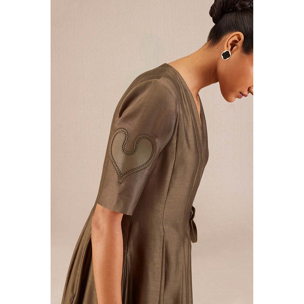AMPM Taupe V-Neck Colorblock Maxi Dress