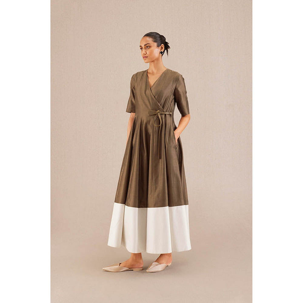 AMPM Taupe V-Neck Colorblock Maxi Dress
