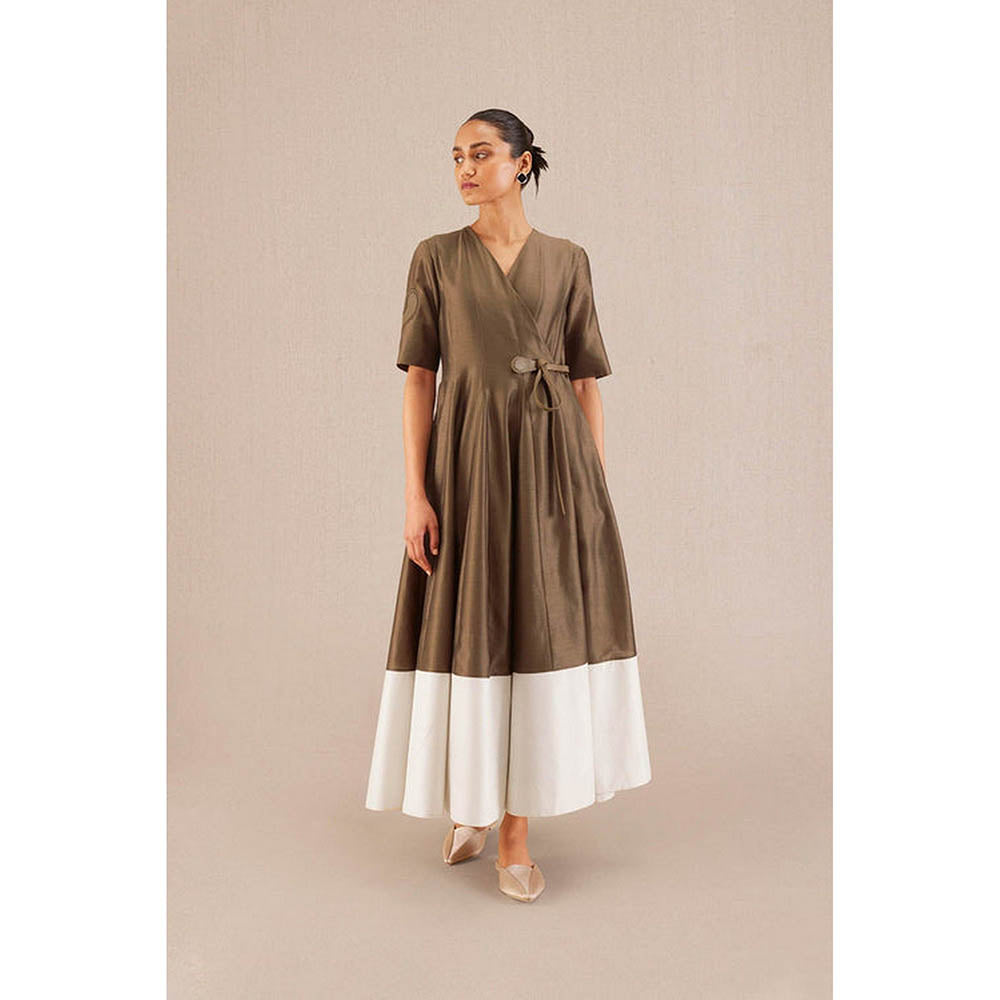 AMPM Taupe V-Neck Colorblock Maxi Dress