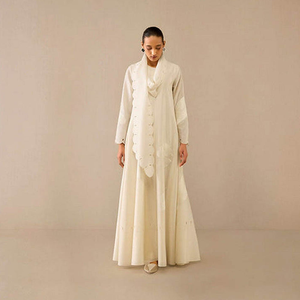 AMPM Ivory Round Neck Floral Abaya Dress