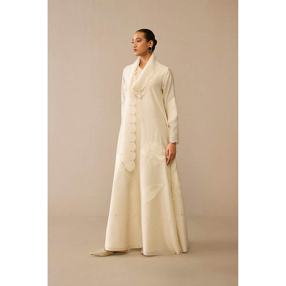AMPM Ivory Round Neck Floral Abaya Dress
