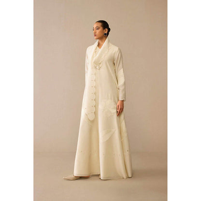 AMPM Ivory Round Neck Floral Abaya Dress