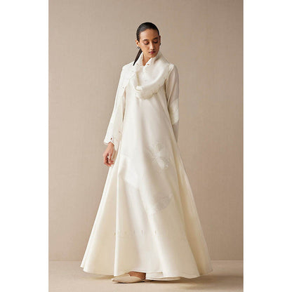 AMPM Ivory Round Neck Floral Abaya Dress