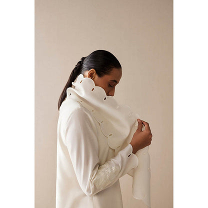 AMPM Ivory Round Neck Floral Abaya Dress