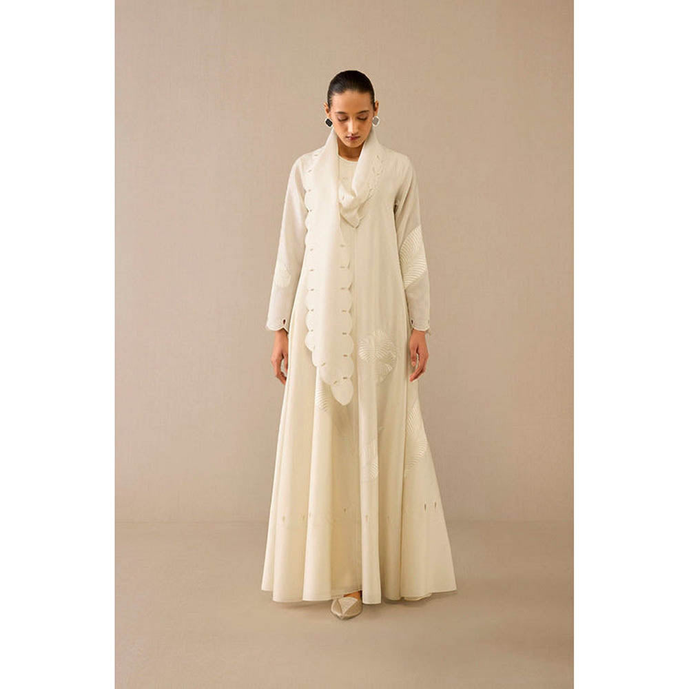 AMPM Ivory Round Neck Floral Abaya Dress