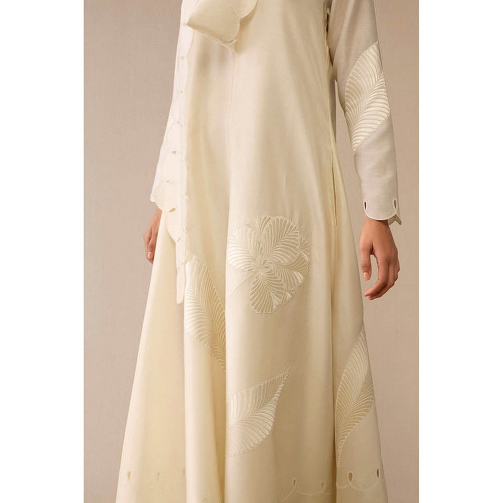 AMPM Ivory Round Neck Floral Abaya Dress