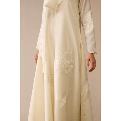 AMPM Ivory Round Neck Floral Abaya Dress
