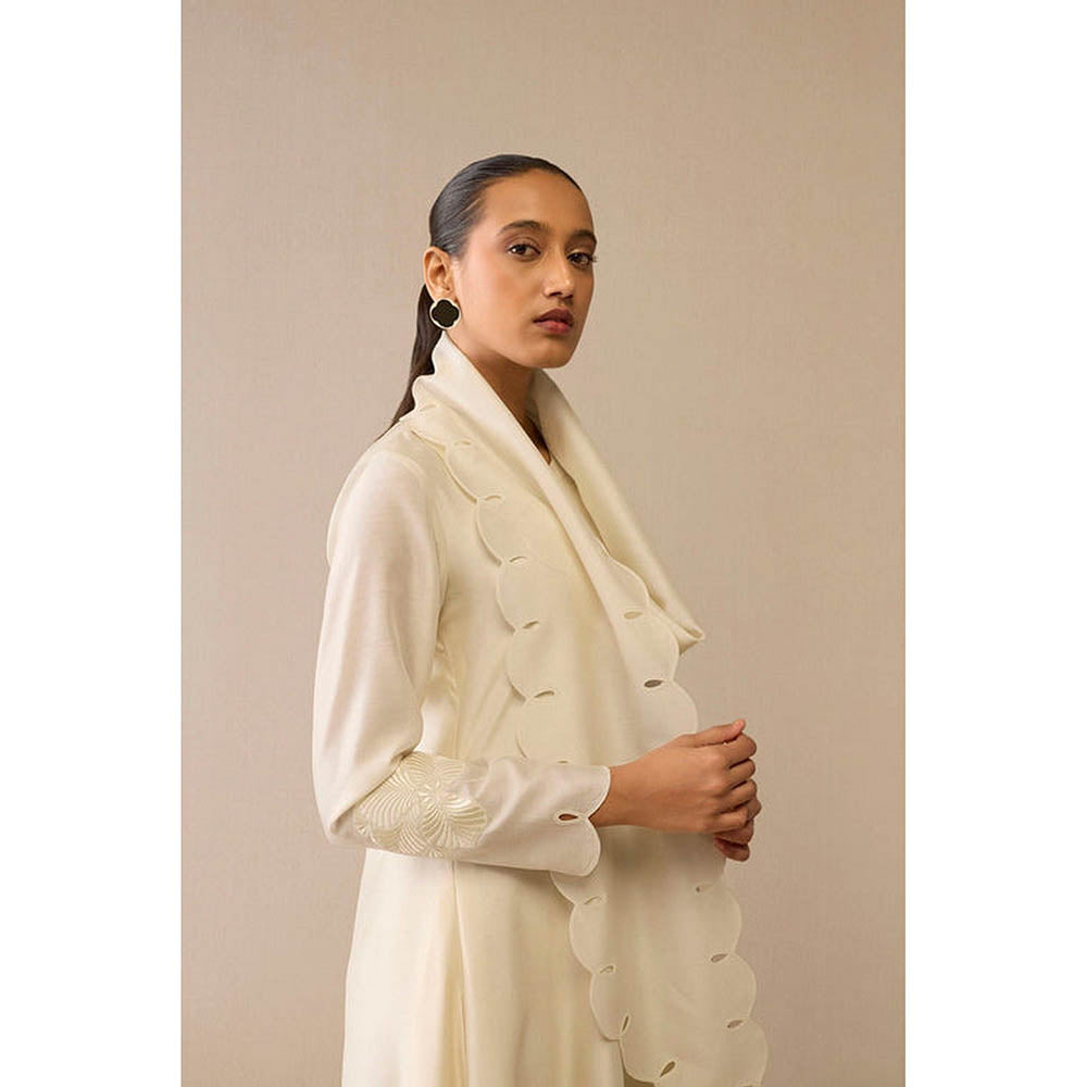 AMPM Ivory Round Neck Floral Abaya Dress