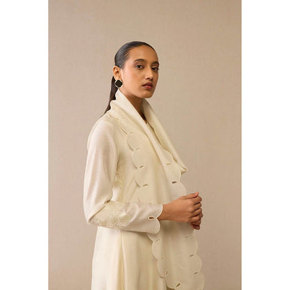AMPM Ivory Round Neck Floral Abaya Dress
