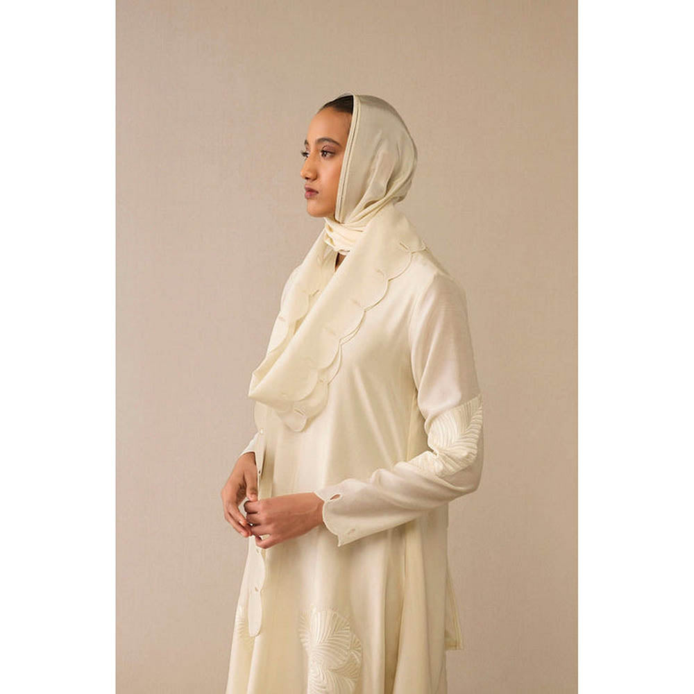 AMPM Ivory Round Neck Floral Abaya Dress
