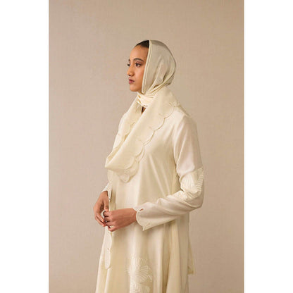 AMPM Ivory Round Neck Floral Abaya Dress
