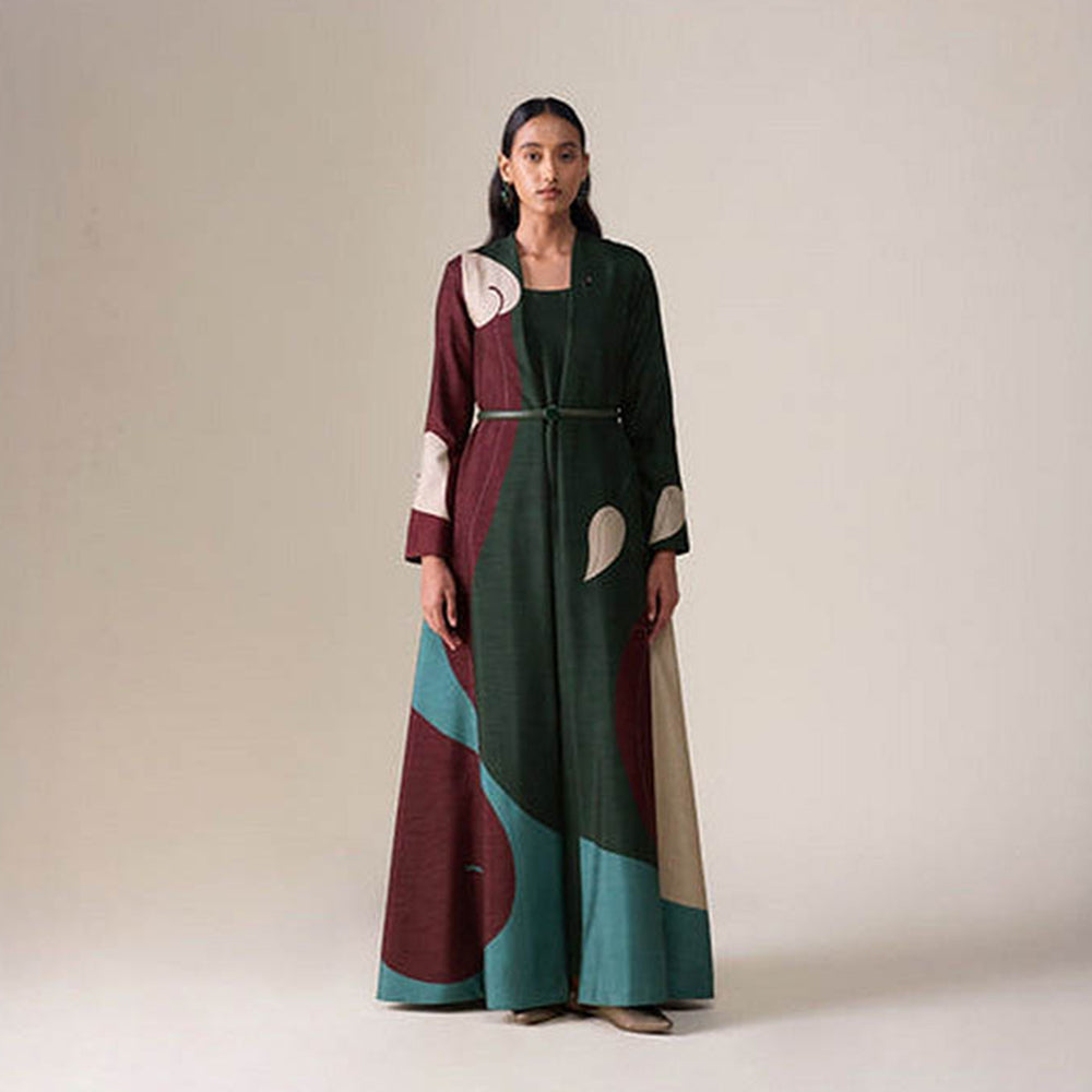 AMPM Women's Multi-Colour Square Neck Floral Abaya Dress