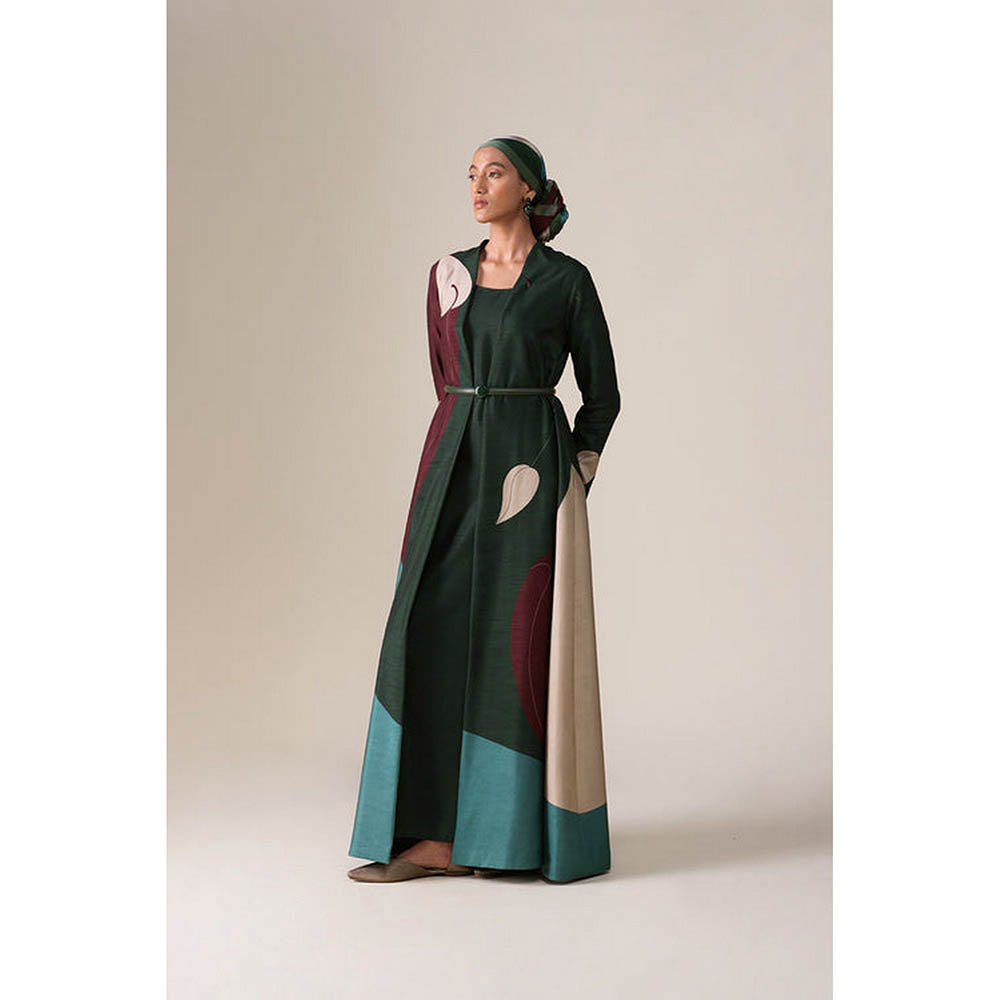 AMPM Women's Multi-Colour Square Neck Floral Abaya Dress