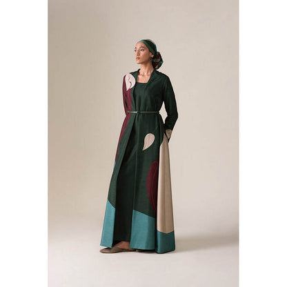 AMPM Women's Multi-Colour Square Neck Floral Abaya Dress