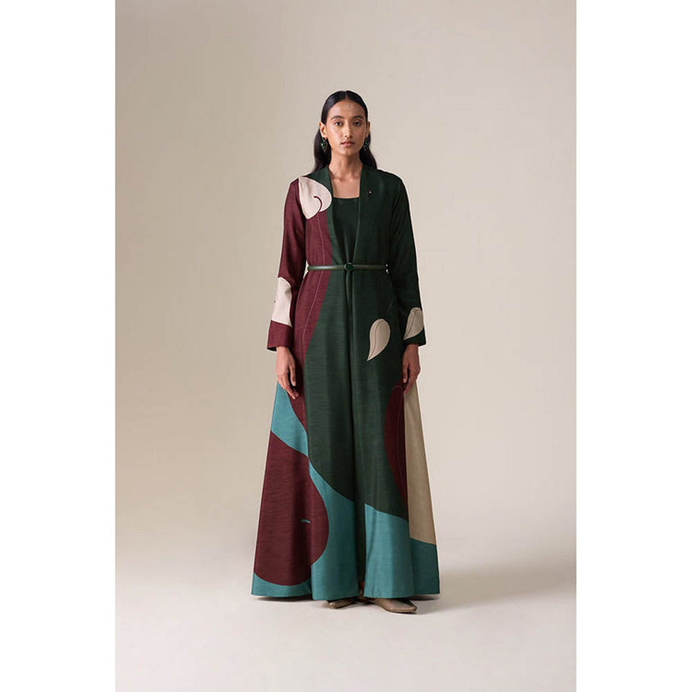 AMPM Women's Multi-Colour Square Neck Floral Abaya Dress