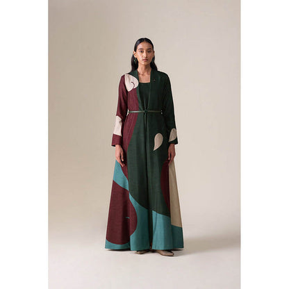AMPM Women's Multi-Colour Square Neck Floral Abaya Dress