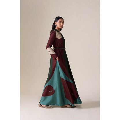 AMPM Women's Multi-Colour Square Neck Floral Abaya Dress