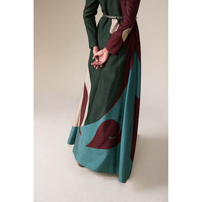 AMPM Women's Multi-Colour Square Neck Floral Abaya Dress