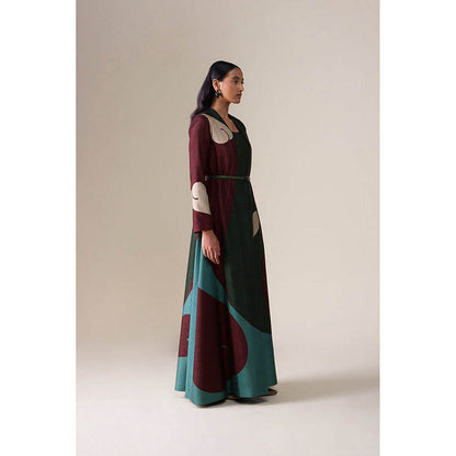 AMPM Women's Multi-Colour Square Neck Floral Abaya Dress